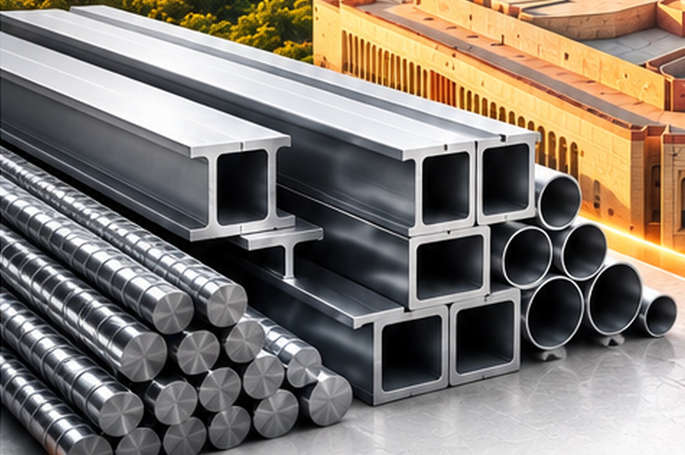 Beams, hollow sections and TMT bars ready for dispatch
