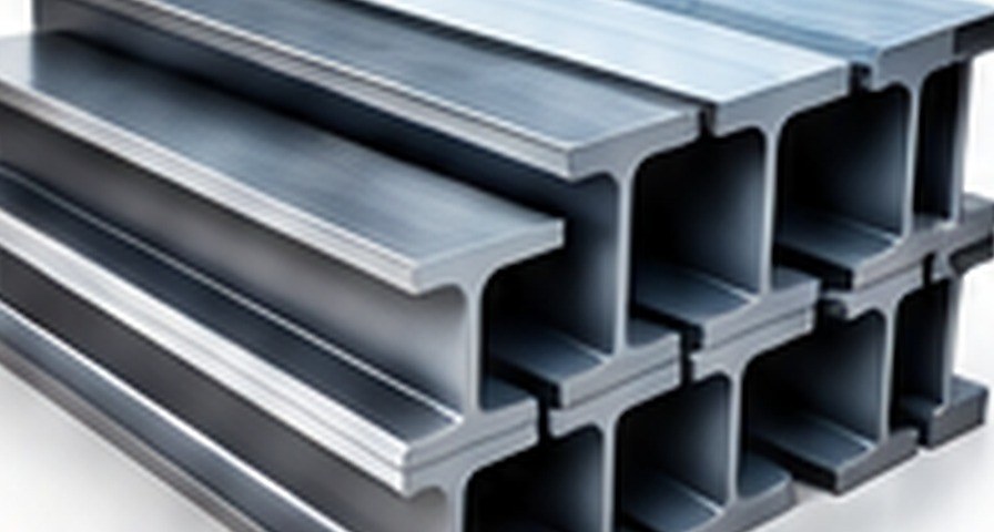 H and I section steel beams stacked by size